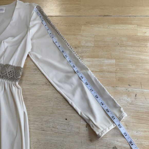 Vanity Fair Vintage Nightgown Boho Fairy Hippie Beige Crochet Trim Maxi Dress 10 - Picture 15 of 16